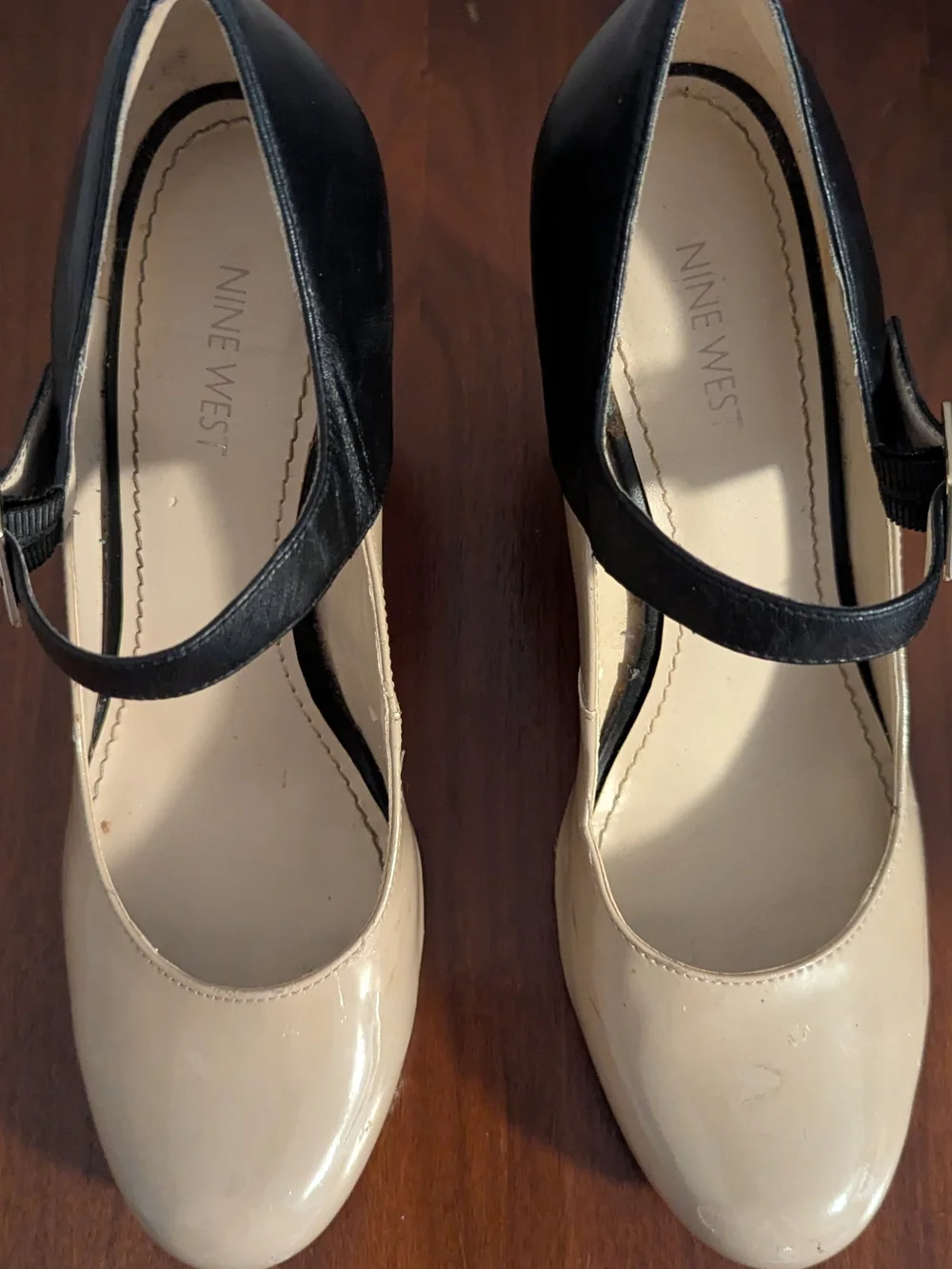 Nine West Two-Tone Mary Jane Wedge Pumps in Beige and Black